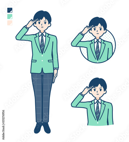 simple school boy Green Blazer_salute