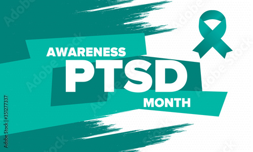 PTSD Awareness Month in June. Post Traumatic Stress Disorder. Celebrated annual in United States. Medical health care and awareness design. Poster, card, banner and background. Vector illustration