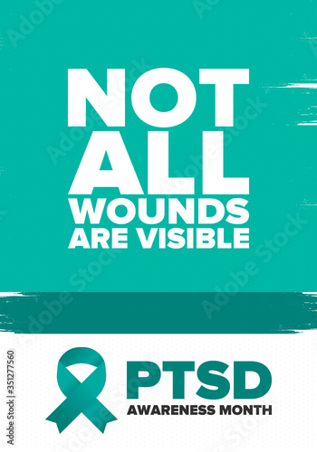 PTSD Awareness Month in June. Post Traumatic Stress Disorder. Celebrated annual in United States. Medical health care and awareness design. Poster, card, banner and background. Vector illustration