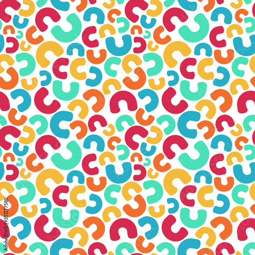 Letter C mosaic, kaleidoscopic colorful seamless pattern for kids. Isolated on white. Print for textile, book cover, wallpaper,decoration, greeting card, gift wrap. Stock vector illustration. 