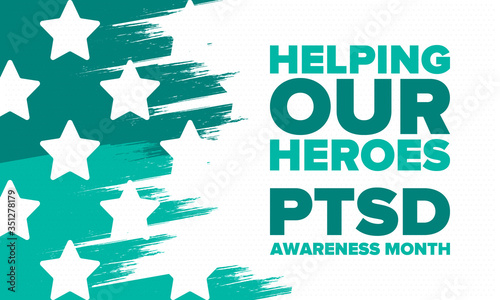 PTSD Awareness Month in June. Post Traumatic Stress Disorder. Celebrated annual in United States. Medical health care and awareness design. Poster, card, banner and background. Vector illustration