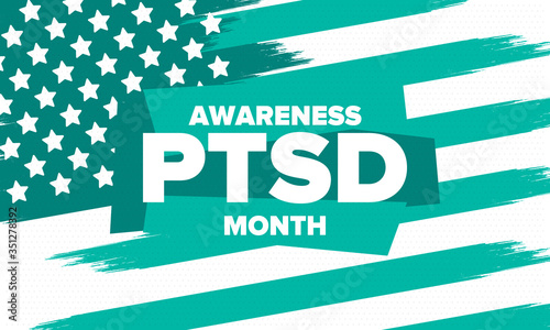 PTSD Awareness Month in June. Post Traumatic Stress Disorder. Celebrated annual in United States. Medical health care and awareness design. Poster, card, banner and background. Vector illustration
