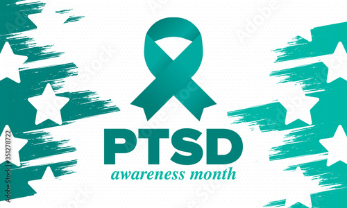 PTSD Awareness Month in June. Post Traumatic Stress Disorder. Celebrated annual in United States. Medical health care and awareness design. Poster, card, banner and background. Vector illustration