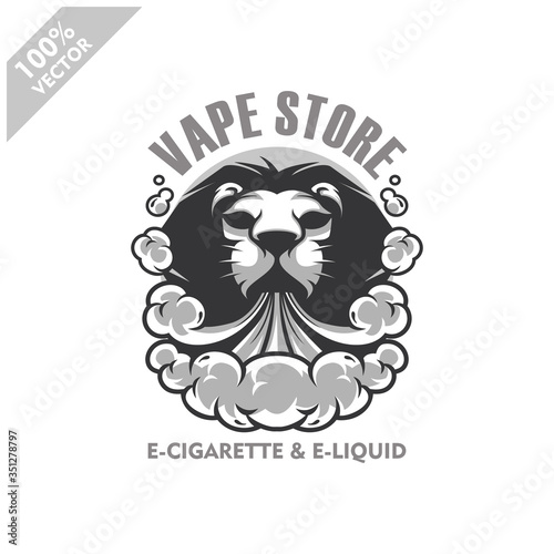 Lion head vapor e-cigarette  vape  vaporizer cigarette  electronic smoke  Design element for company logo  label  emblem  apparel or other merchandise. Scalable and editable Vector.