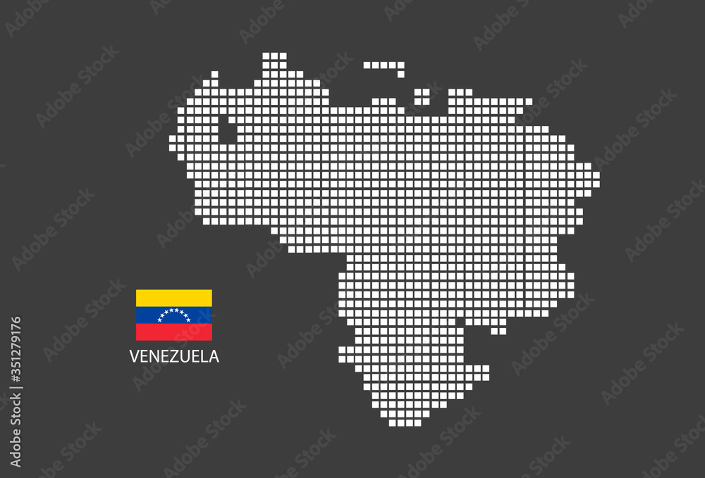 Venezuela map design white square, black background with flag Venezuela.