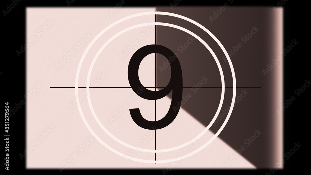 3D rendering of a monochrome old and grained universal countdown leader from 10 to 0 3D rendering of a monochrome old and grained universal countdown leader from 10 to 0