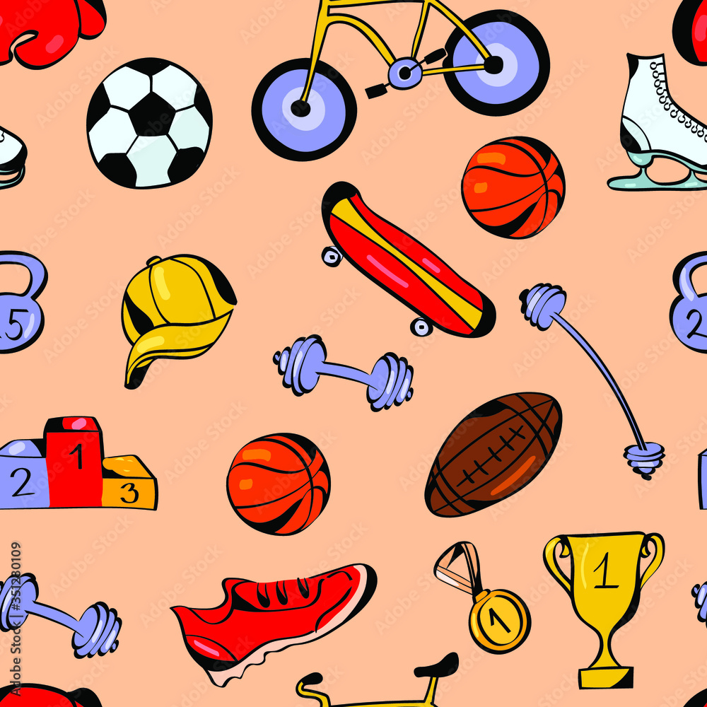 Sport, health vector seamless pattern . Concept for wallpaper, wrapping paper, cards