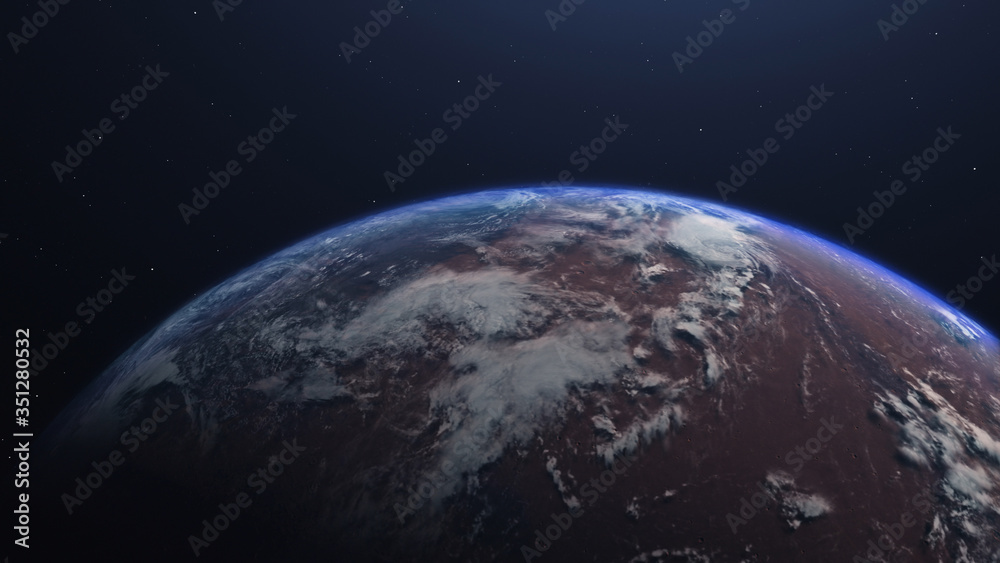 Fototapeta 3D rendering of the process of terraforming Mars as a result of humanity colonization of the red planet