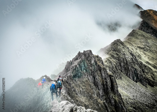 Photo Crib Goch, a famous knife edged ridge line route to the summit of Mount Snowdon