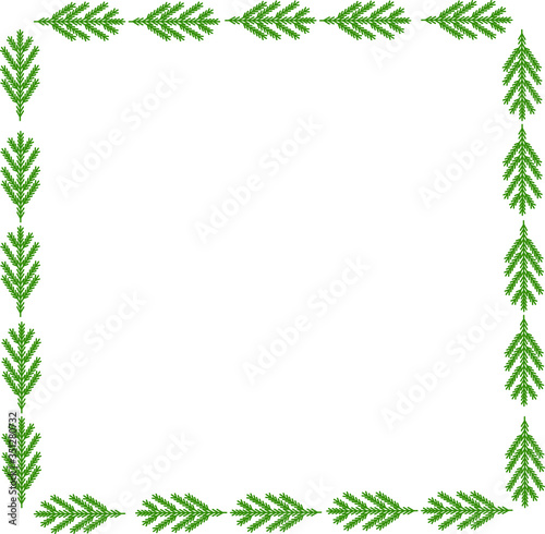 frame of green christmas tree branches, add your text. Winter background for christmas or new year design. Illustration for greeting cards, invitations, and packaging