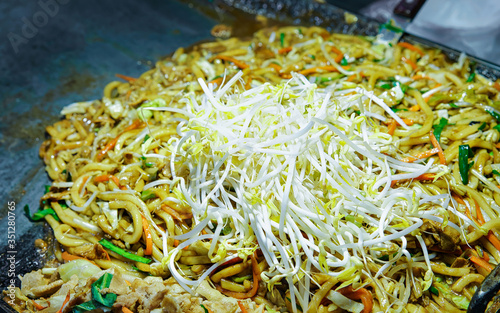 Noodles in Myeongdong open street market in Seoul reflex photo