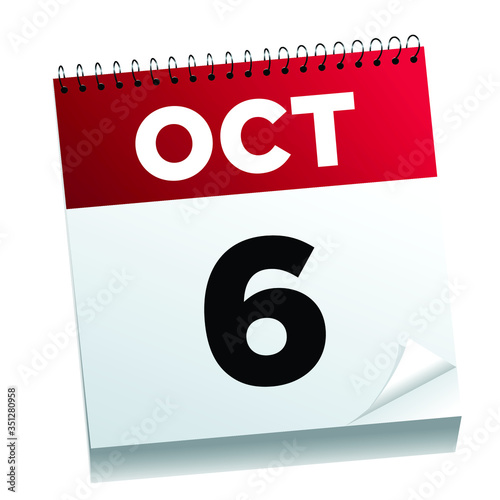 October 6th on a calendar page - illustrated. 