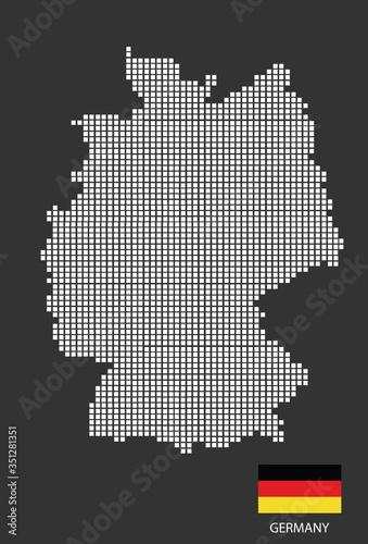 Germany map design white square  black background with flag Germany.