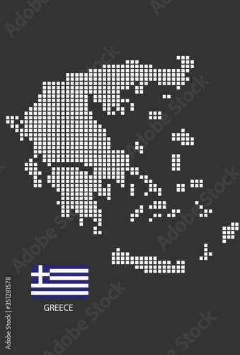 Greece map design white square  black background with flag Greece.