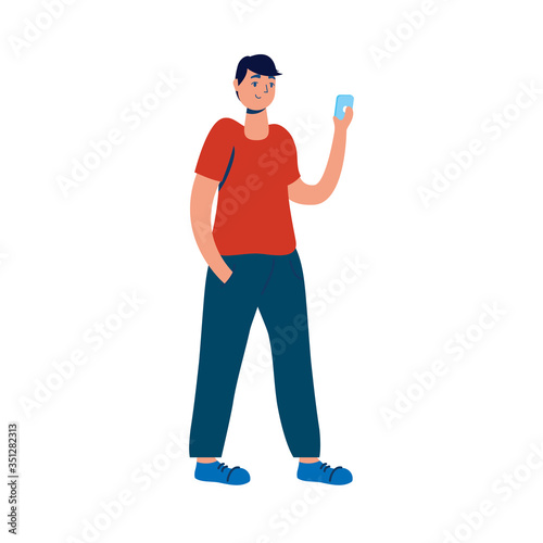 young man using smartphone character