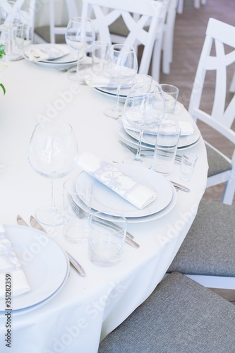 Wedding banquet. Table set for wedding reception