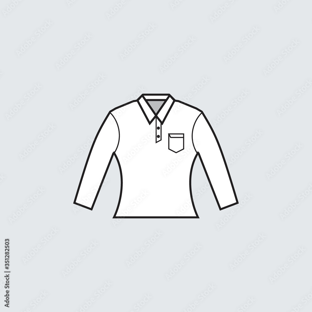 white collared shirt long sleeve with pocket icon - slim fit or woman shirt for production clothing, advertisement, apparel textile use