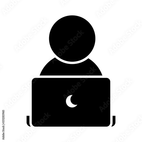 online learning concept, avatar person with laptop computer icon, silhouette style