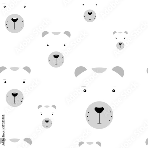 Kawaii polar bears seamless pattern. Funny vector concept illustration. Cute white animal isolated on white background for wallpapers, backgrounds, posters, wrapping paper, textile. Winter stock image