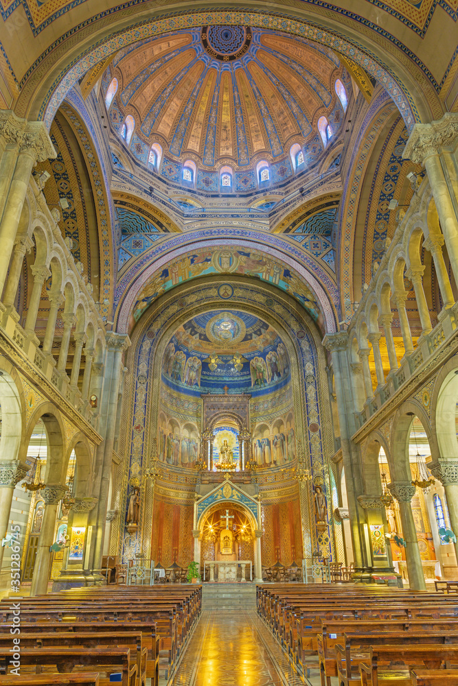 BARCELONA, SPAIN - MARCH 3, 2020: The nave of church Parroquia Santa Teresa de l'Infant Jesus.