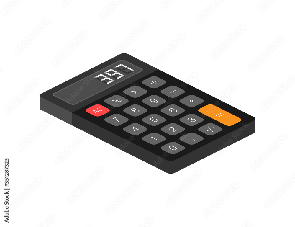 Black calculator white background. Modern design. Electronic portable calculator. Vector stock illustration. Black calculator white background. Modern design. Electronic portable calculator. Vector stock illustration.