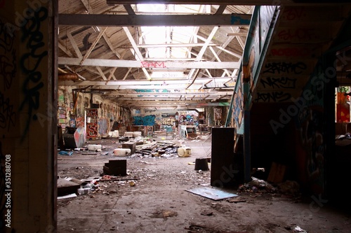 destroyed factory floor
