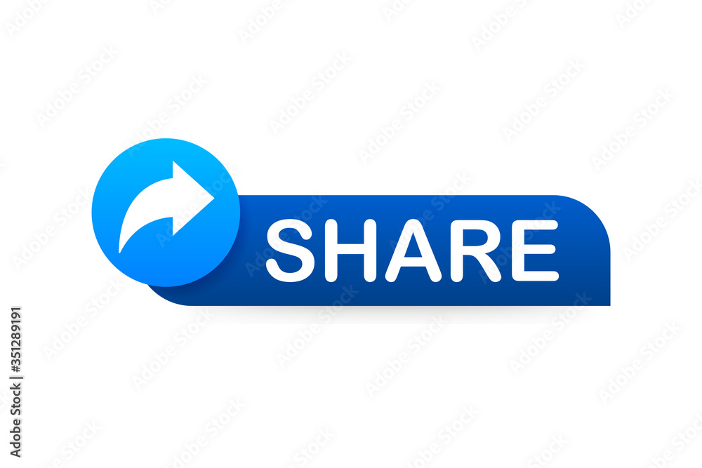 Share button in flat style on blue background. Social media. Vector stock illustration. Share button in flat style on blue background. Social media. Vector stock illustration.