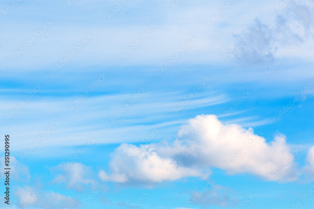 Blue sky with cumulus and cirrus clouds. Abstract background.