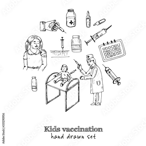 Kids vaccination isolated hand drawn doodles Vector