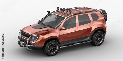 Fototapeta Naklejka Na Ścianę i Meble -  3D rendering of a brand-less generic SUV concept car in studio environment