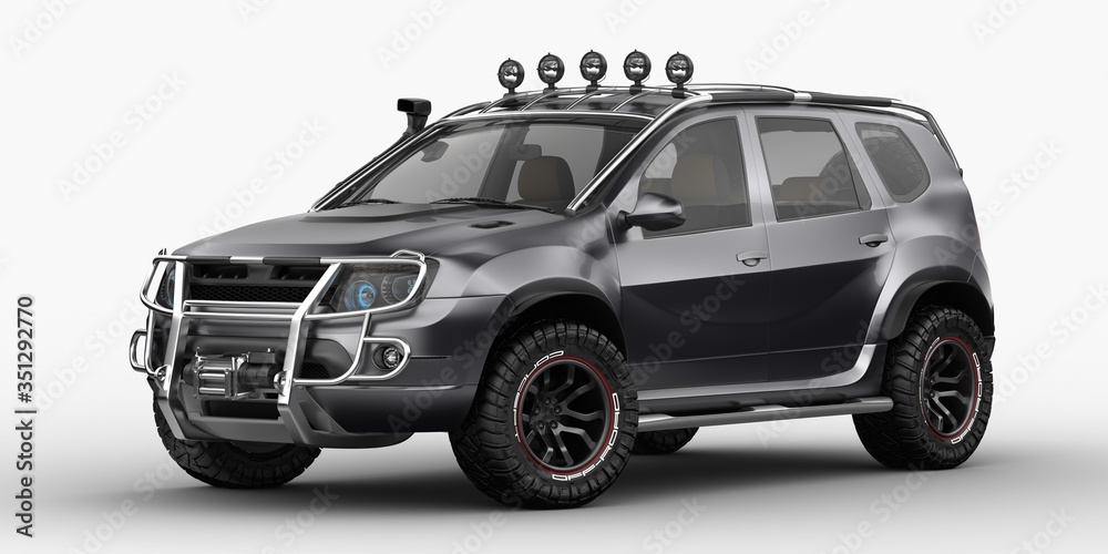 3D rendering of a brand-less generic SUV concept car in studio environment