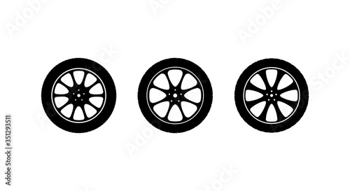 Set of vector icons car wheels on a light background.