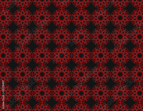 Red and grey Geometric 10 points star figure repetion pattern over dark grey background