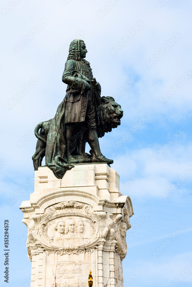 detail of Statue  Marques De Pombal In Lisbon Portugal