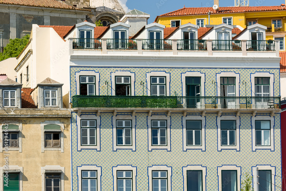 old colored houses in the old town of Lisbon