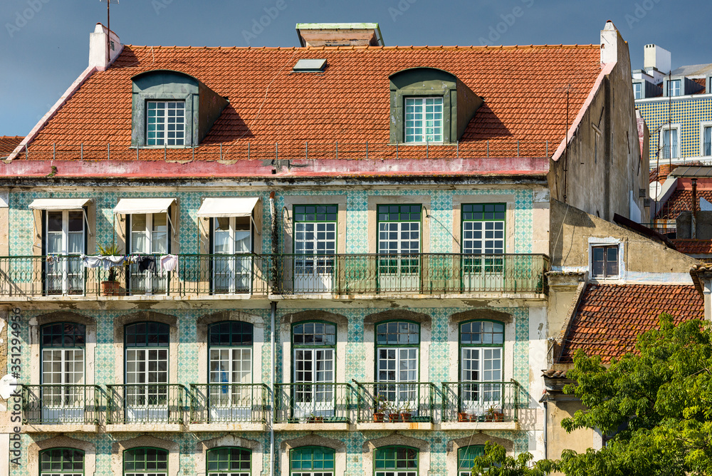 old colored houses in the old town of Lisbon