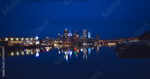 Cold Blue sunrise over Pittsburgh City Skyline.
