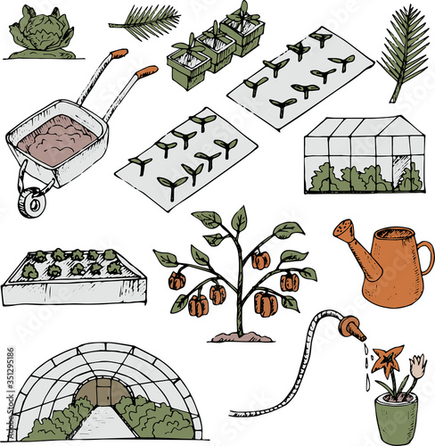 Greenhouse facilities isolated hand drawn doodles Vector