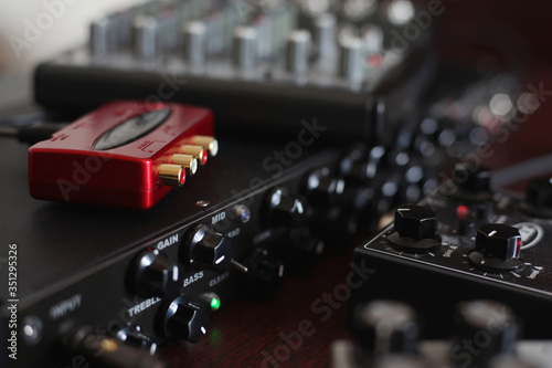 Sound amplifier or Music mixer with Knobs and Jack holes