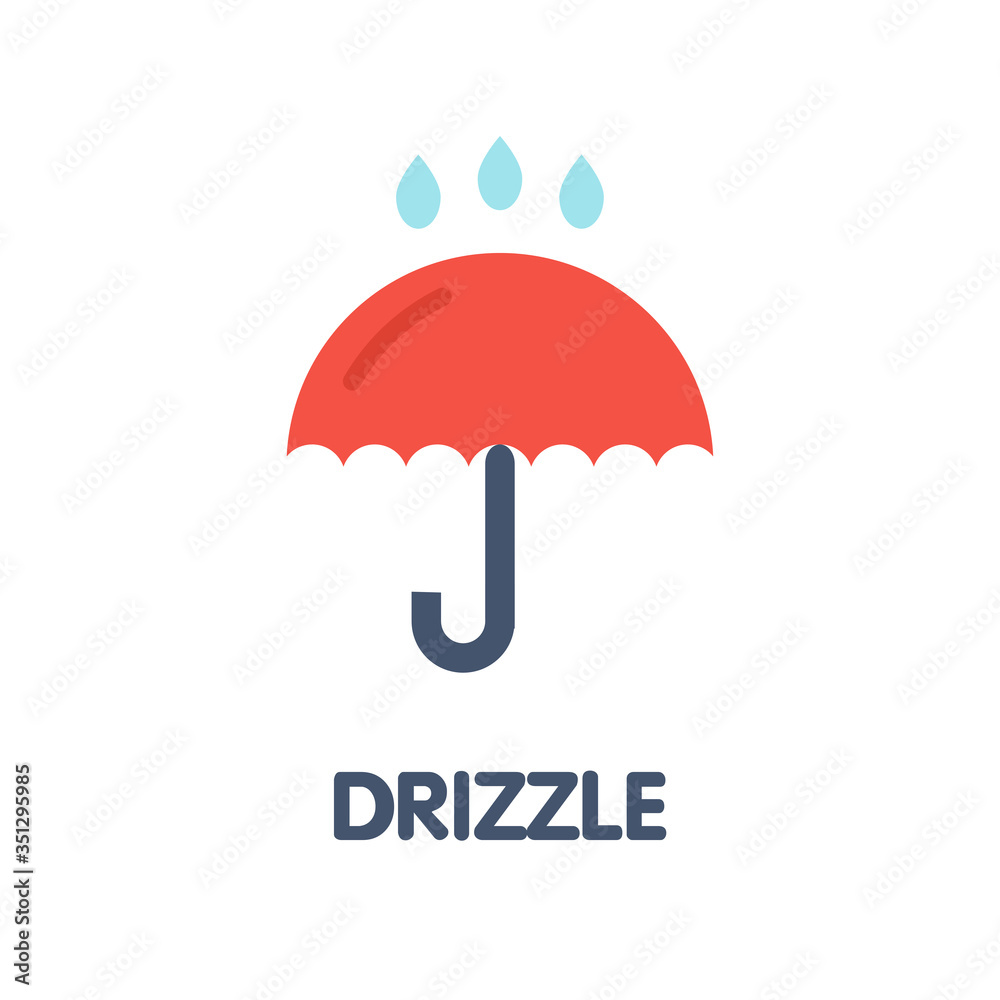 Drizzle umbrella flat icon design style illustration on white background Drizzle umbrella flat icon design style illustration on white background