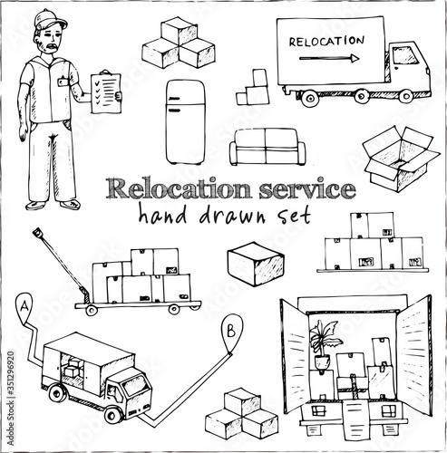 Relocation service isolated hand drawn doodles Vector