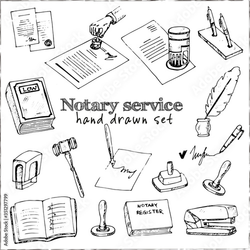 Notary service isolated hand drawn doodles Vector