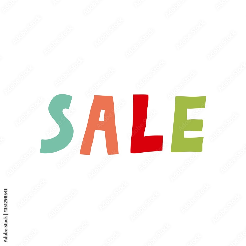 Sale sign. Fun multi colored letters isolated on white background. Creative lettering design for banner, flyer, card, poster. Stock vector illustration. Sale sign. Fun multi colored letters isolated on white background. Creative lettering design for banner, flyer, card, poster. Stock vector illustration.