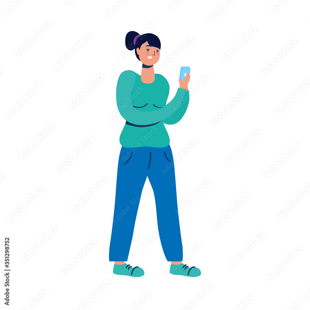 young woman using smartphone character