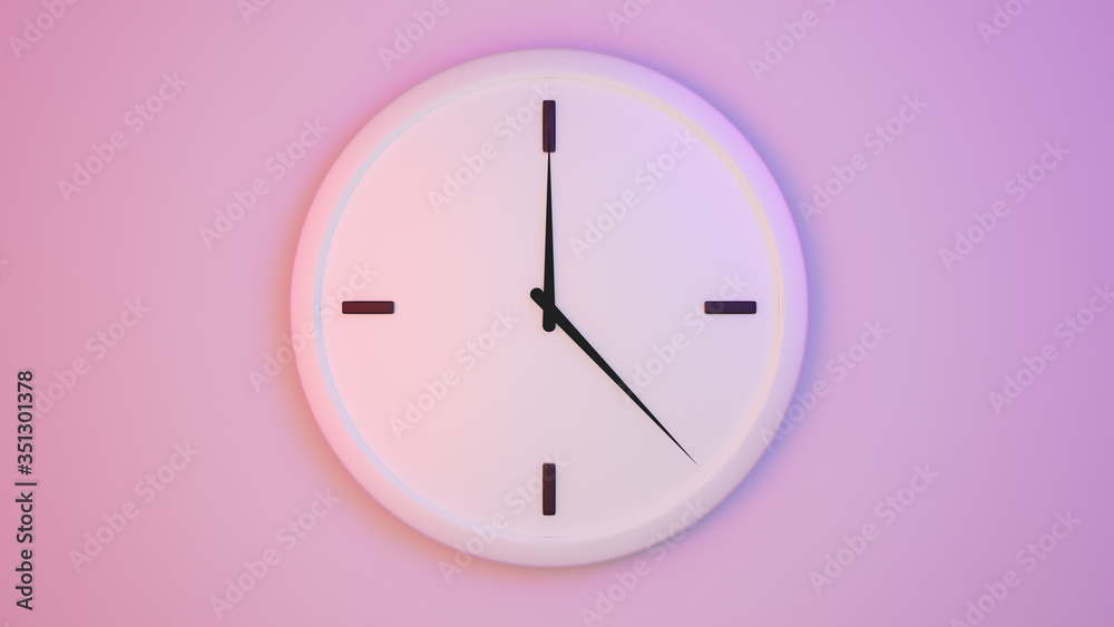 Analog clock time on a modern minimalist style background with pastel colors for banners, flyers, posters or websites.