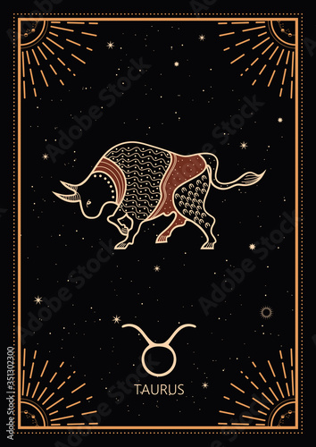 Zodiac Signs Cards. Zodiac background. Constellation Taurus. Antique style.