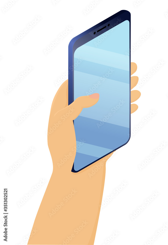 Mobile phone in hand isolated on white background