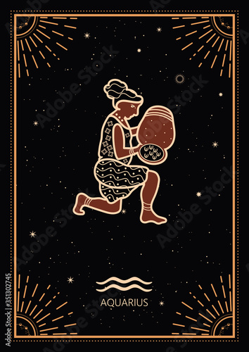 Zodiac Signs Cards. Zodiac background. Constellation Aquarius. Antique style.