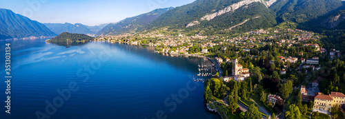 Fototapeta Naklejka Na Ścianę i Meble -  Lake Como, Italy, Town of Tremezzo, Panoramic aerial view