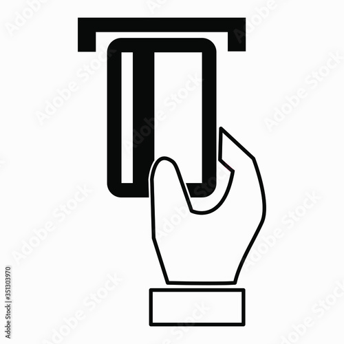 Hand and bank card. Credit card. Cashless payments. Settlements through the bank. On-line calculations. Vector icon.
